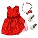 Red Sparkle Dress Doll Outfit for American Girl Dolls: (Includes Dress, Shoes, Headband)