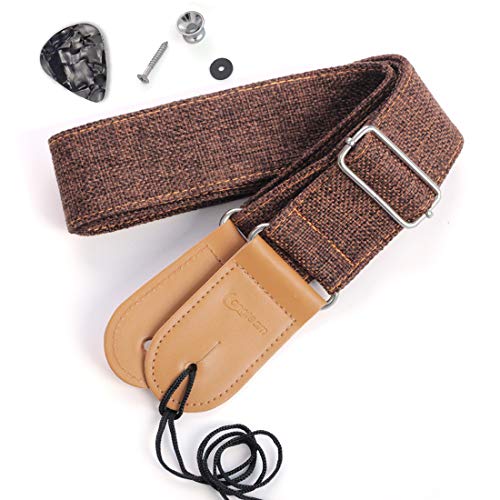 Longteam Simple Linen Leather Guitar Strap Adjustable Length Durable Electric Guitar Bass Straps