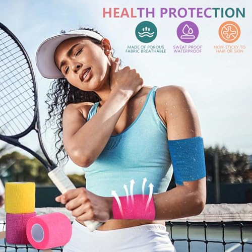 KISEER 15 Pack 2 Inch x 5 Yards Self Adhesive Bandage Breathable Cohesive Bandage Wrap Rolls Elastic Self-Adherent Tape for Stretch Athletic, Sports, Wrist, Ankle