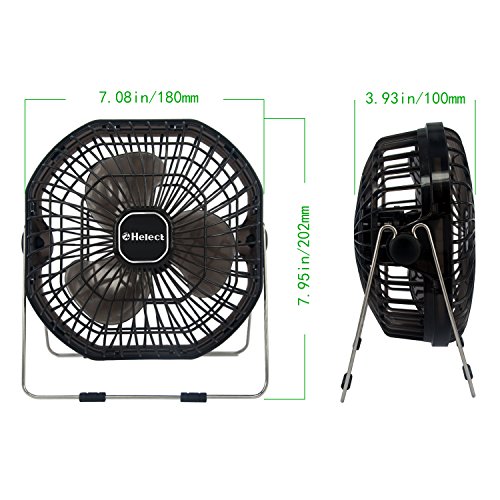 USB Fan, Helect 7-Inch Frame Mini USB Table Desk Personal Fan Quiet Rotatable (Black) - H1055