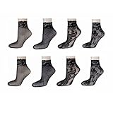 8 Pairs Women's Lace Fishnet Ankle Socks Stylish Black & Hollow Out Girls Dress