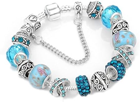European Ribbon Charm Bracelet For Women Crystal Beads Snake Chain Bracelets Silver Color Jewelry A3 18cm