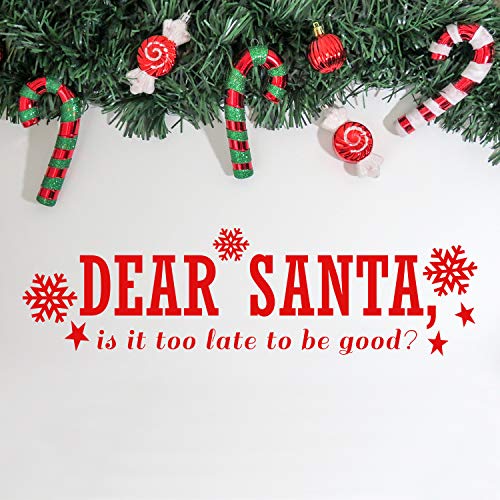 Vinyl Wall Art Decal - Dear Santa - 6" x 22.5" - Snowflakes Christmas Seasonal Holiday Decoration Sticker - Indoor Outdoor Home Office Wall Door Window Bedroom Workplace Decals (6" x 22.5", Red)