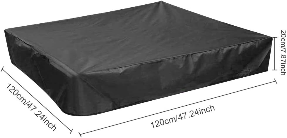 PERFETSELL Sandbox Cover Square Waterproof Sand Pit Cover Dustproof Protection 120x120cm Sandpit Pool Covers Black Sandbox Canopy with Drawstring Avoid the Sand and Toys Contamination - Image 3