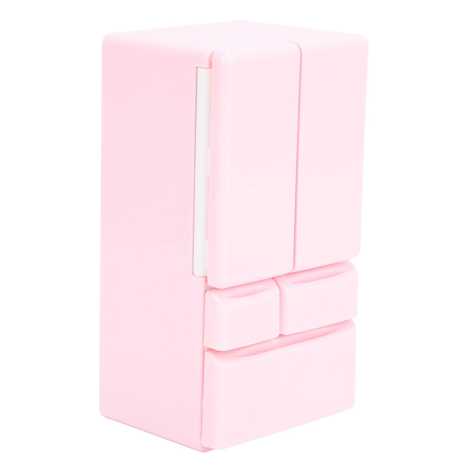 Aramox Dollhouse Miniature Fridge Model Mini Doll House Kitchen Toy for Pretend Play, Plastic Double Door Refrigerator (Pink)