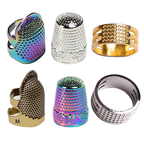 GYGYL 6Pcs Sewing Thimble, Sewing Thimble Finger Protector, Accessories DIY Sewing Tools (3 Style, Silver, Dazzle, Gold, Bronze)