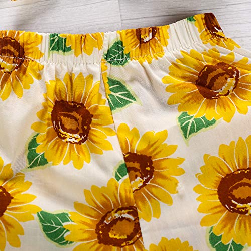 Toddler Baby Girls Halter Off-Shoulder Sunflower Crop Top with Bow+ Shorts Outfits Clothes Set (Sunflower, 3-4 Years) - Thumbnail 7