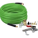PU Braided Air Hose 1/4" X 50 Ft with 10 pcs Compressor Accessories KIT, 200 PSI.