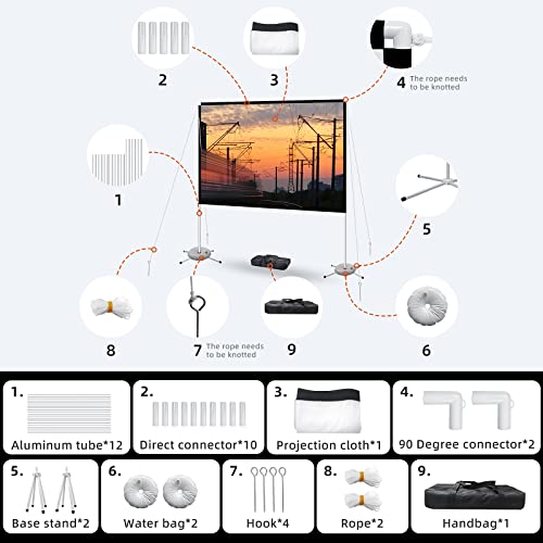 Portable Projector Screen with Stand Outdoor: Camping Projection Screen 80 inch 4K Movie Screen for Home Backyard Indoor 16:9 HD Night