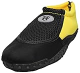 Women's Ankle High Water Shoes Aqua Socks Snorkeling, Pool Beach, Yoga, Dance and Exercise with Drawstring Closure (7, Black/Yellow)