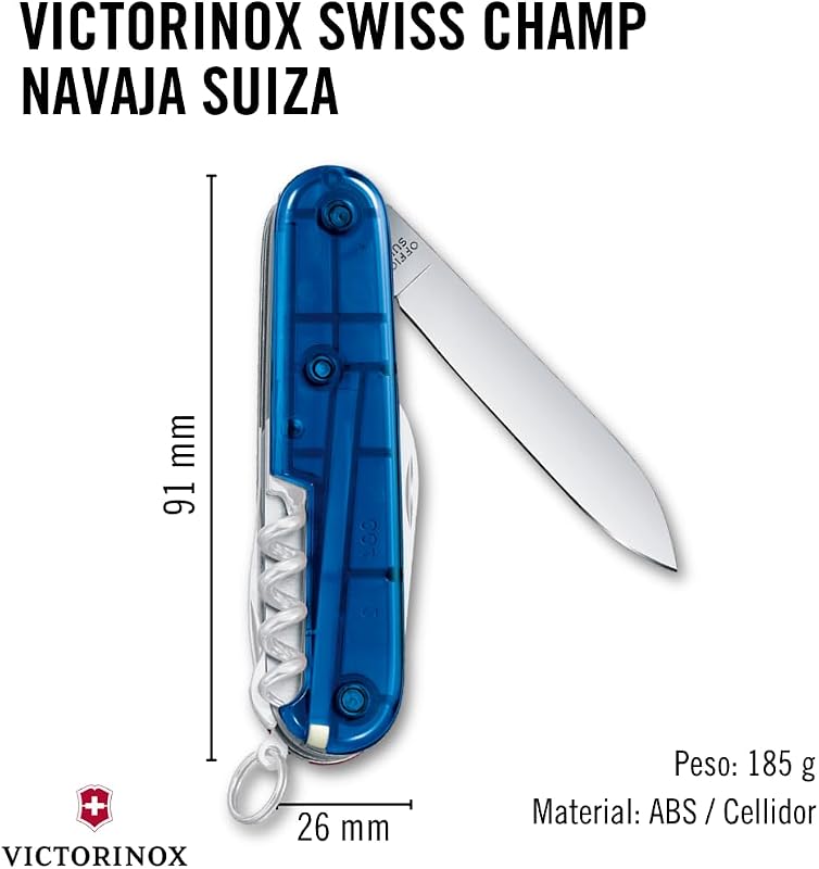 Swiss Champ Swiss Army Knife - 33 funções multiusos, azul