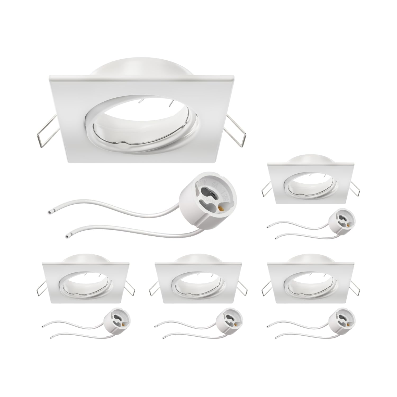 ledscom.de 5 pcs. recessed Ceiling Frame RIR recessed Frame White matt Angular swivelling (LED/Halogen/GU10/MR16/PAR16/50mm) incl. GU10 Socket — image 1