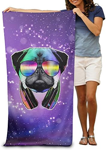 DJ Pug Dog With Headphones Sunglasses Bath Towels Beach Towels Pool Towels Adults Soft Absorbent