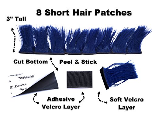 Helmet Hawks Motorcycle, Ski or Snowboard Helmet Mohawk w/Sticky Hook and Loop Fastener Adhesive (8) Hair Patches 2" long x 3" Tall - Fluorescent Neon Blue