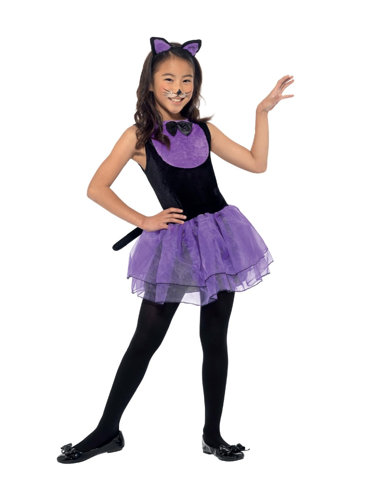 Smiffys Cat Costume, Black & Purple with Tutu Dress & Headband, Halloween Child Fancy Dress, Cat Dress Up Costumes