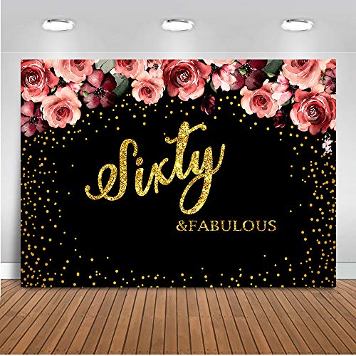 Mocsicka Birthday Party Theme Background Sixty Fabulous Background Gold Dots Decorated Background 8X6ft Vinyl Birthday Photo Studio Photographic Props