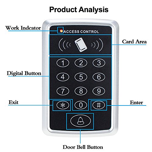 LIBO 125KHz RFID Standalone Access Control Keypad Access Controller Reader 1000 Users with 10 RFID Keychains for Door Lock Entry Security System