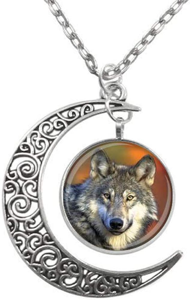 Chasing the Dream Exquisite Moon Pendant, Wolf Necklace