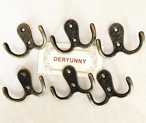 20 Pieces Double Prong Robe Hook Rustic Hooks Retro Cloth Hanger with 40 Pieces Screws, Bronze Color