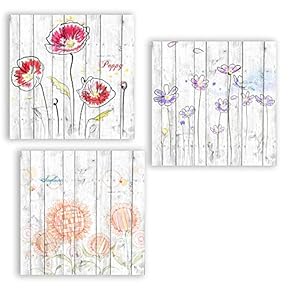 3 Panel Flowers on Vintage Wood Background Pictures...