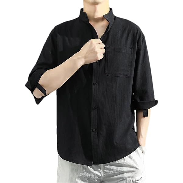 Amazon.com: Vimanron Summer Linen Shirt Quarter Sleeve Casual