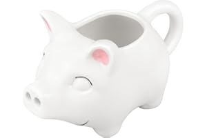 ISTOOLL White Gravy Boat, 11oz Slime Pig Ceramic Gravy Jug, Small Sauce Jug with Smooth Handle, Porcelain Sauce Boat for Salad Dressing, Broth, Cream, Milk