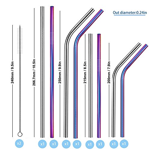 KISSWILL Stainless Steel Straws Set of 8 for 30oz 20oz Tumblers Cups Mugs, Metal Drinking Straws with Cleaning Brush for 30 20 ounce Yeti Ozark Trail Rambler Rtic.