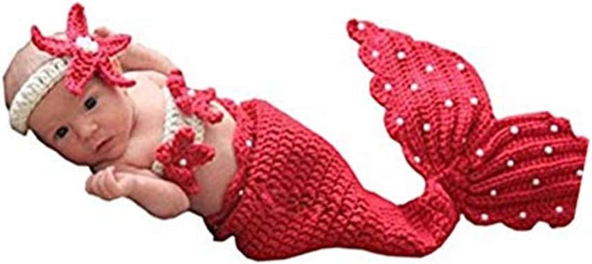 Dalai Newborn Baby Girls Mermaid Headband Bra Tail Crochet Photography Prop