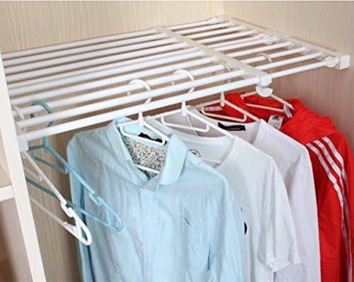 Csstel Adjustable Storage Rack Shelf, Retractable Layed Separator Shelf with 4 Pinch Plates for Wardrobe, Cupboard, Kitchen, Bathroom, Bookcase Compartment Collecting / 48-75cm (White)