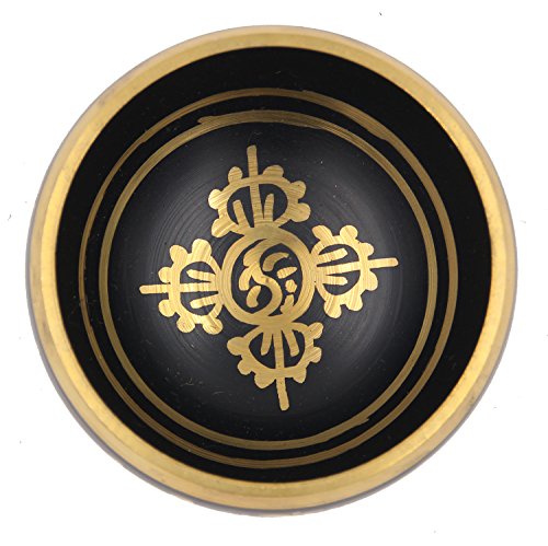 DharmaObjects Medium~ Tibetan OM MANI Singing Bowl Set ~ With Mallet, Brocade Cushion & Carry Bag ~ For Meditation, Chakra Healing, Prayer, Yoga