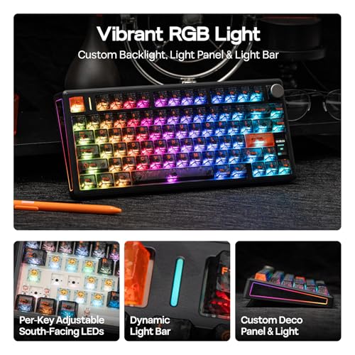 EPOMAKER TH80 V2 PRO Wireless Gaming Keyboard with Screen&Knob, 10000mAh, 2.4Ghz/BT/USB-C, RGB, Hot Swap, Custom Driver, NKRO, PBT Keycap, Mechanical Keyboard for PC/Mac (Black, Sea Salt Silent)