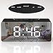 Alarm Clock, LED Mirror Display with Dimmer, Time, Alarm,Temperature with USB Charging Port