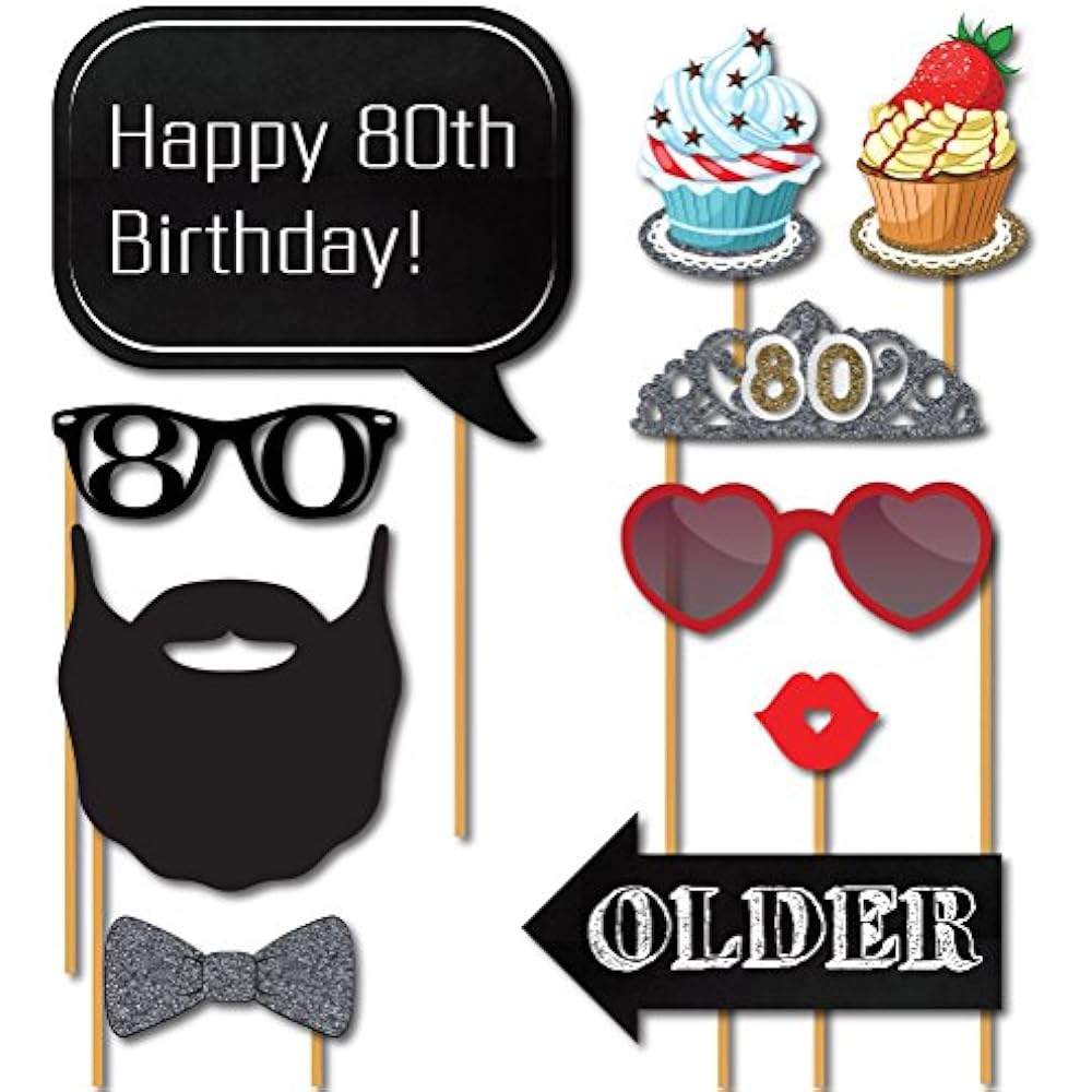 80th Birthday Photo Booth Props With 31 Printed Pieces Wooden Sticks ...