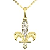 Jewelry America 14k Yellow Gold CZ Bosnian Fleur de Lis Pendant Necklace Available with Rolo, Curb, or Figaro Chain