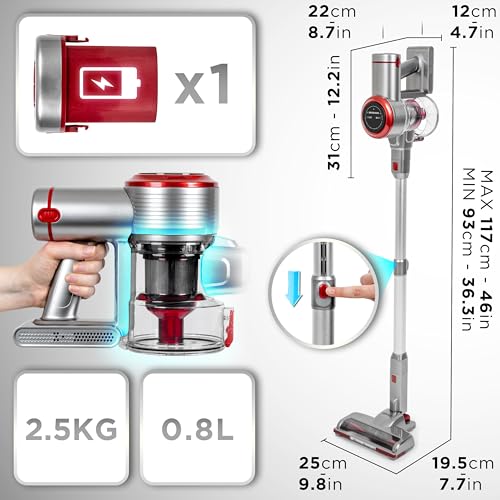 Duronic Cordless Vacuum Cleaner VC24 Rechargeable Upright Handheld Stick Cleaners, Bagless Powerful Hand Held Hoover for Floor, Pet hair, Carpet, Cars, Stairs, Lightweight