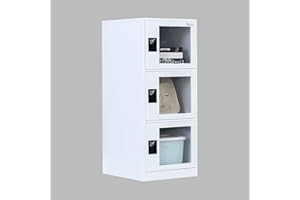 Small Metal Locker with Transparent Door and Lock Latch for Gym, Home, Office and Employees (G3V, Full White)