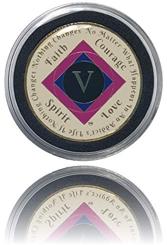 Simply Minimal 5 Year NA Gold Plated Recovery Clean Time Coin, Medallion + Plastic Display Case (Pink)