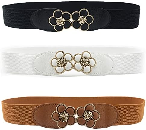 Woman Waist Belt Elastic Stretch Vintage Dress Belt 3 PCS Cinch Belt Fashion Metal Interlock Buckle