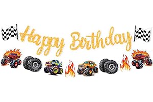 Monster Truck Birthday Banner Cars Trucks Happy Birthday Sign Birthday Party Decorations for Boys Racing Themed Party Supplie