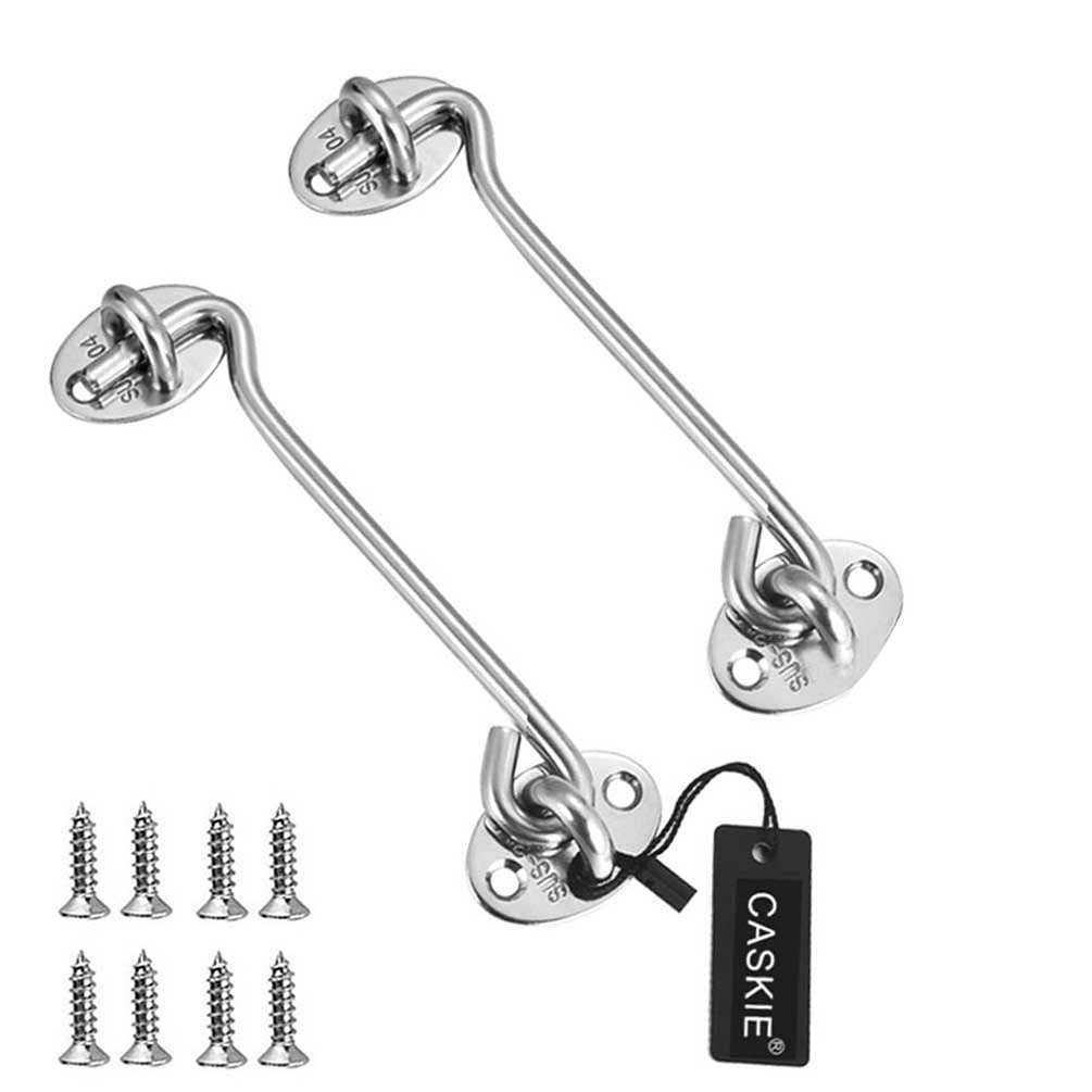 6 inch Stainless Steel 304 Heavy Duty Cabin Hook and Eye Lock for Shed 2PCS, Gate or Garage Door - CASKIE