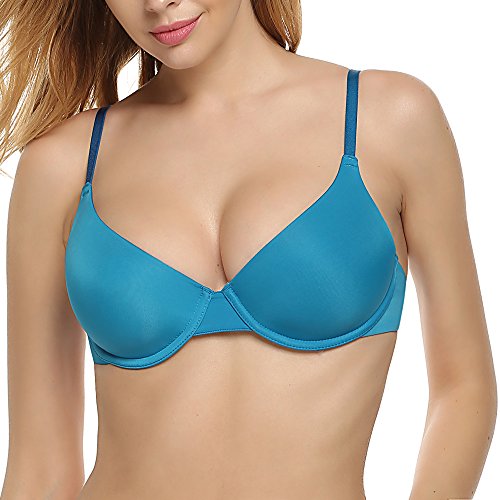 Ekouaer Memory Foam Comfort Underwire Contour T-Shirt Bra For Women(Lake Blue,36A)