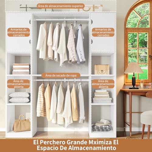 SIMPLE HOGAR Closet Armables para Ropa,Armarios para Ropa se Puede Cambiar Entre ángulo Recto y Esquina,Closet de Madera Está Equipado con 10 Espacios de Almacenamiento,170/W*202/H CM(Blanco)