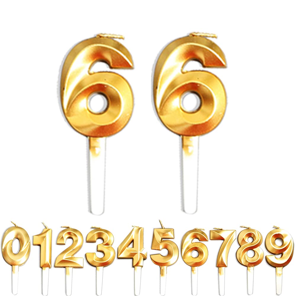 Birthday Number Candles, Gold Number 6th/66th Birthday Cake Candles, Cake Decoration for Birthday Party Wedding Anniversary Graduation Party Supplies (Gold, Number 6&6)