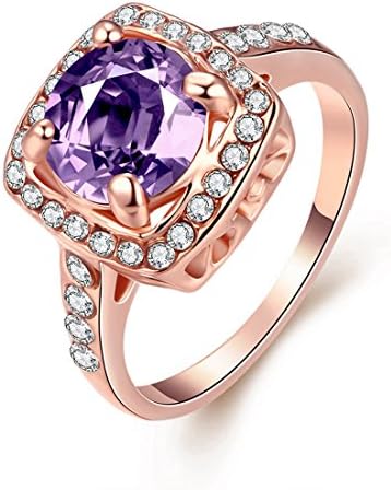 [Eternity Love] Women's Pretty 18K Rose Gold Plated Purple CZ Crystal Engagement Rings Best Promise Rings for Her Anniversary Cocktail Wedding Bands TIVANI Collection Jewelry Rings