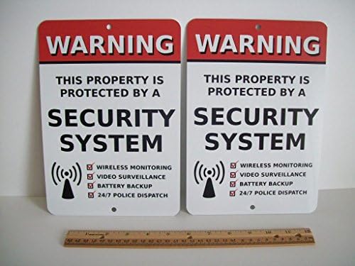 2 Home Security Alarm System 7" x 10" Metal Yard Signs - Stock # 704