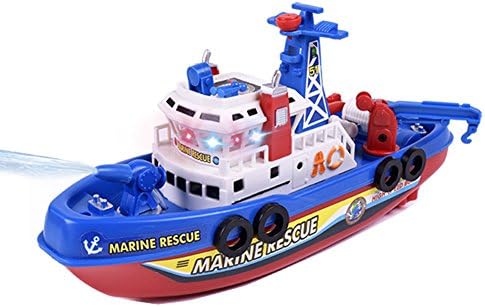 Ireav Electric Toys Kids Electric Fire Fighting Ship Model with Sound Lights Water Spraying Boat Toys as Christmas Gifts
