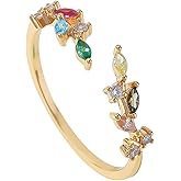 CZMZHFC Gold Rings for Women,Open Adjustable Ring,Cubic Zirconia Leaf Ring,Non-Tarnish Thumb Rings,Dainty Stackable Finger Rings for Women,Trendy Jewelry Gifts for Her