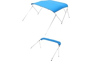 VEVOR 3 Bow Boat Bimini Tops, 600D Polyester Canopy with Aluminum Alloy Frame, Waterproof & Sun Shade Boat Awning Canopy with Storage Bag, 2 Support Poles, 4 Straps, 6'Lx(54"-60")Wx46"H, Pacific Blue