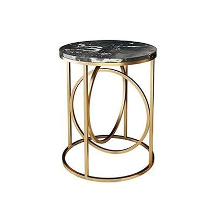 Aczz Sofa Side Table Wrought Iron Marble Small Round Coffee