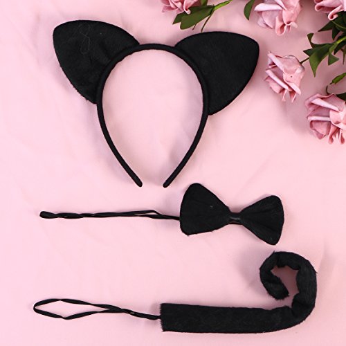 LUOEM Cat Cosplay Set - Kitty Cat Costume Accessory Cat Ears Headbands Hair Band for Party,3 Pack (Black) - Thumbnail 5